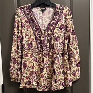 Torrid Cream and Purple Floral Blouse